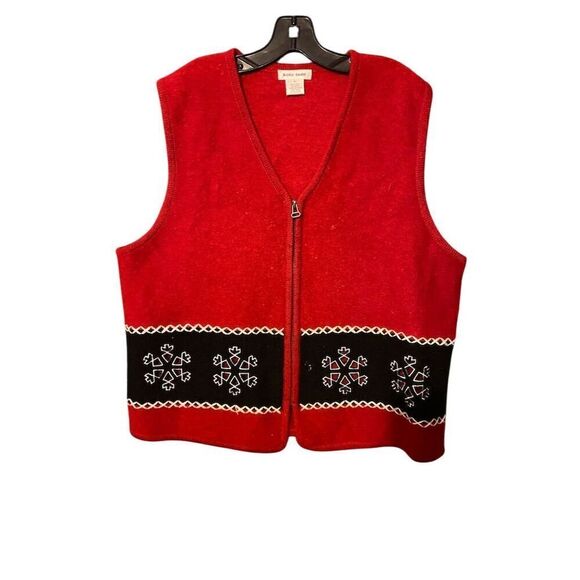 Katie Todd Women's Red Wool Knit Floral Vest XL Zip Sleeveless - Picture 2 of 5